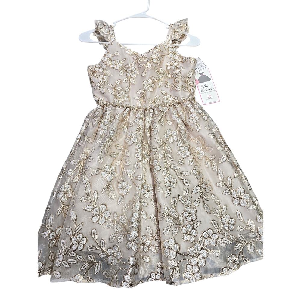 Rare Editions Gold Embroidered Girls Party Dress - NWT